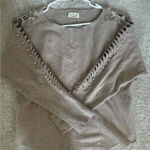 Ember Oatmeal Color Stretchy Embellished Soft Cottagecore Women’s Sweater